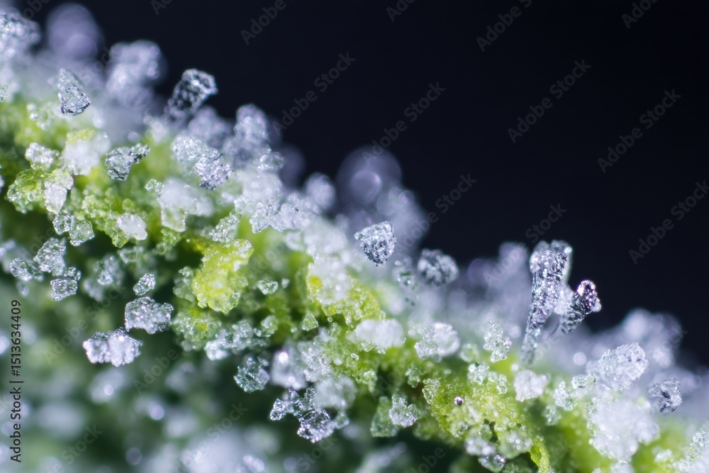 Poster Close View of Frost Particles on Frozen Vegetables With Soft Focus on the Right Margin