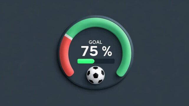 Soccer Progress Indicator 75% Completion Goal with Modern Design Featuring Vibrant Colors and Circular Elements