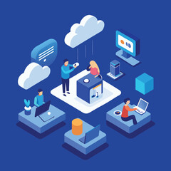 Cloud Computing With Laptop and Isometric People