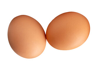 Two fresh brown chicken eggs in stack isolated on white background with clipping path