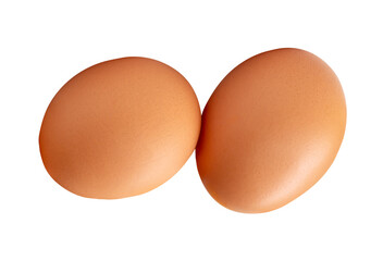 Two fresh brown chicken eggs in stack isolated with clipping path in png file format