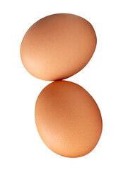 Two fresh brown chicken eggs in stack isolated on white background with clipping path
