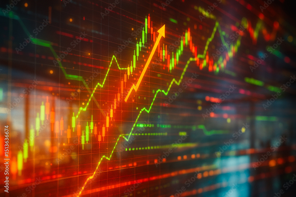 Aufkleber market dynamics: a dynamic representation of stock market trends, visualized through colorful data l