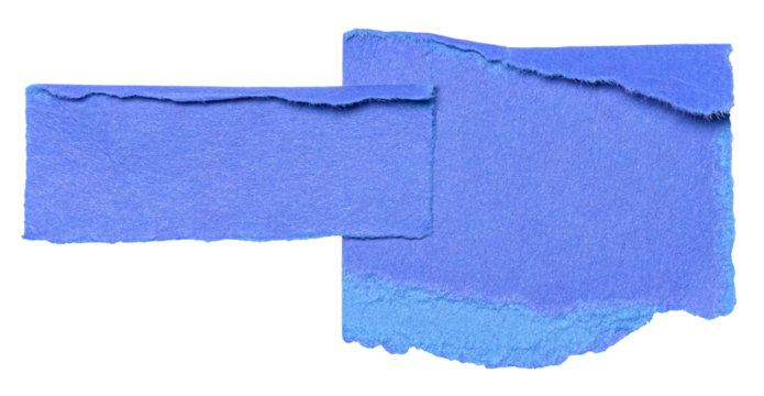 Blue isolated cut out crumpled blank paper note cardboard with folded edge dog-ear earmark and copy space for text, transparent png background design element