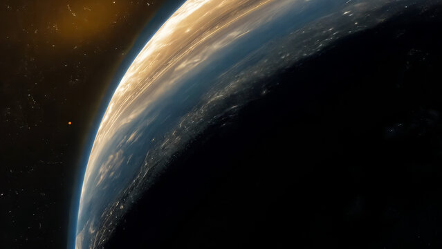 Jupiter glows under sunlight in detailed orbital view, showcasing atmospheric beauty and planetary realism. This cinematic Jupiter shot captures awe of space observation