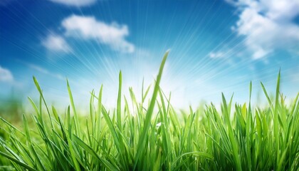 Fototapeta premium green grass with blue summer sky in background