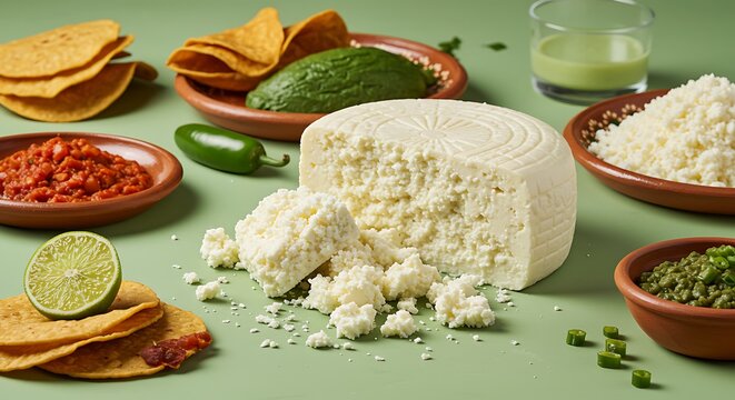 Fresh Queso Fresco Cheese with Mexican Food Ingredients Photo mexican food