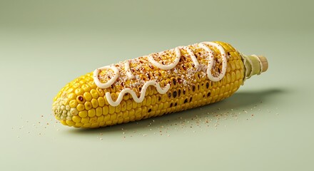 Fototapeta premium Grilled Corn on the Cob with Mayo and Seasoning: 3D Render mexican food