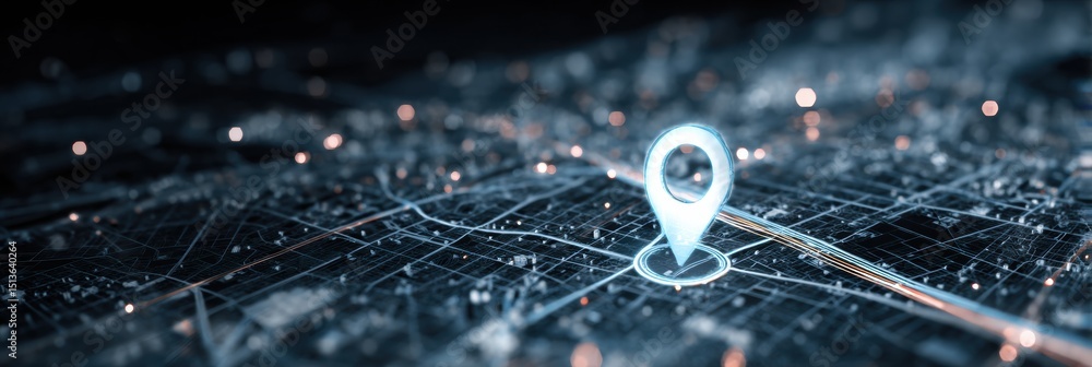 Poster Digital Map Displays Pulsing Delivery Icon Navigating City Grid at Night