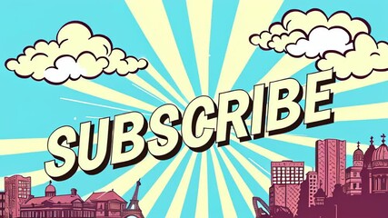 Text subscribe poster with a city skyline and a large sign - Powered by Adobe