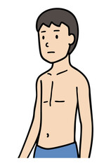 Fototapeta premium 胸板の薄い扁平胸の男性、人体の体型