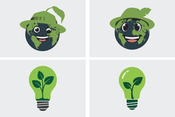 Funny, cute, green cartoon alien monsters and amphibians are cheerfully illustrated with a sweet, eco-friendly nature character