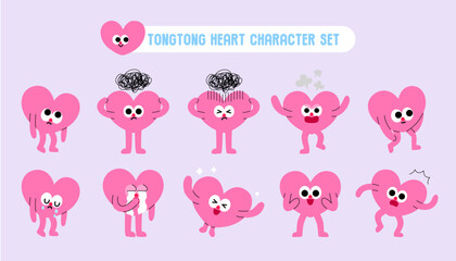 귀여운 핑크 하트 캐릭터 세트