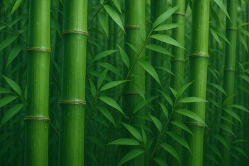 Obraz premium Lush Green Bamboo Forest Tranquil Nature Scene Vibrant Emerald Bamboo Stalks Serenity Peaceful Asian Garden Background Botanical Illustration Detailed Texture Summer Greenery Zen Spa Reed Stem Leaf 