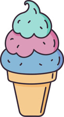 Delicious cartoon ice cream cone vector illustration in vibrant summer color palette