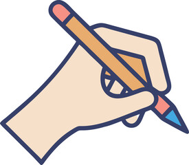 A hand is holding a pencil and writing
