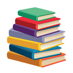 Stack of colorful books on white background