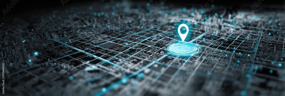 Poster Digital Map With Delivery Icon Navigating Through Urban Grid at Nighttime Showcasing City Activity and Technology Integration