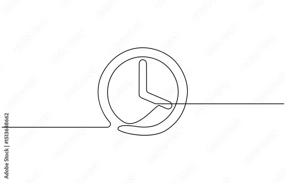 Poster continuous line drawing of alarm clock icon. hand drawn symbol vector illustration, single line draw