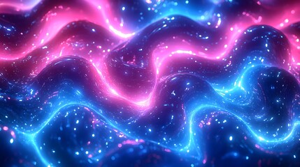 Liquid texture with wavy effects in neon blue and pink tones, intense light, vibrant and psychedelic look