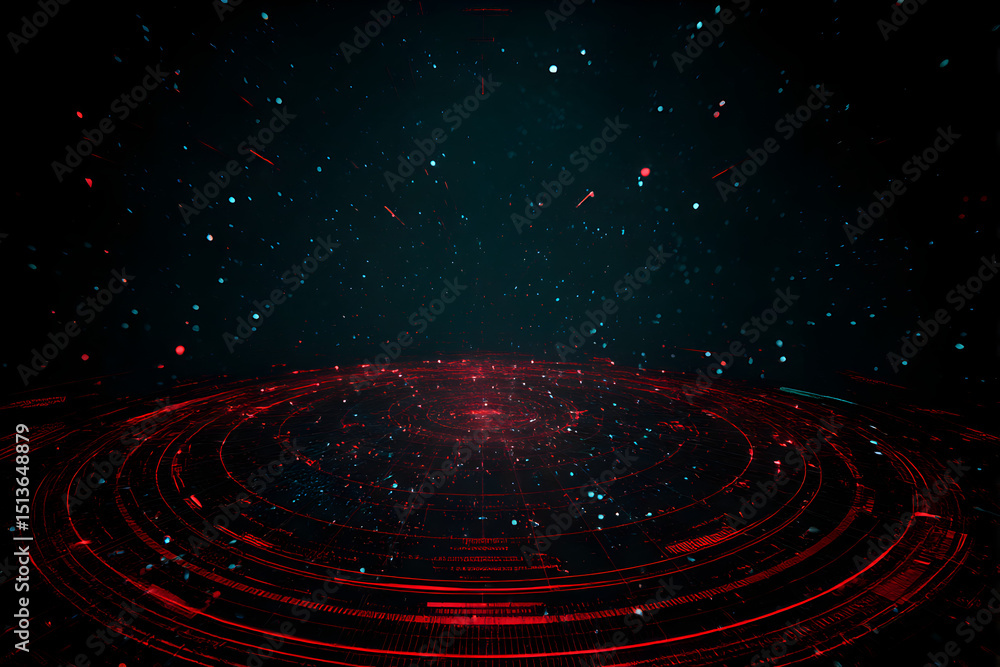 Aufkleber abstract futuristic background with glowing red circles and dots, creating a dynamic and vibrant hig