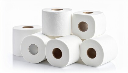 White rolls toilet paper, isolated white background 