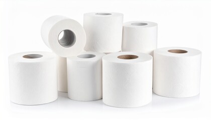 White rolls toilet paper, isolated white background 