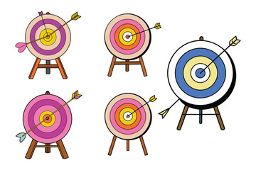 Set of archery target sketch drawing vector illustration on white background.