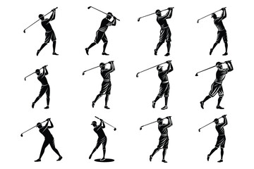 Set of golf sport player silhouette vector illustration on white background.