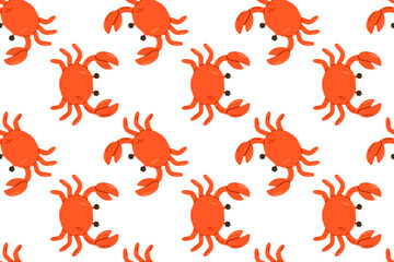 Seamless pattern with red crabs on white background, perfect for beach-themed textiles and marine-themed children’s projects