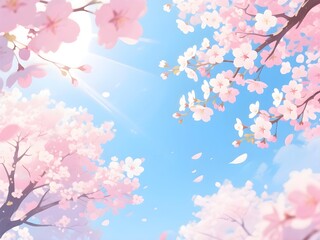 Romantic Cherry Blossom Blooming Under Sunny Blue Sky, Peaceful Spring Floral Landscape