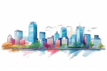 Obraz premium an AI Image Generator, Skyline Illustration of a Vibrant Urban Cityscape by the Water