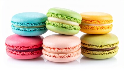 bright colored macarons isolated on a white background