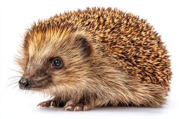 Obraz premium Close-Up of a Hedgehog on White Background, Evoking Wildlife Conservation and Natural Beauty for Educational Purposes : Generative AI