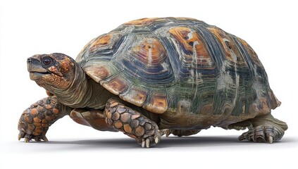 Fototapeta premium Detailed Turtle Isolated on White Background, Symbolizing Longevity and Wildlife Conservation for Educational Resources and Animal Awareness Campaigns : Generative AI