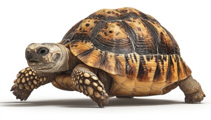 Obraz premium Detailed Portrait of a Tortoise on White Background, Symbolizing Longevity and Conservation Efforts, Perfect for Educational Materials and Wildlife Awareness Campaigns : Generative AI
