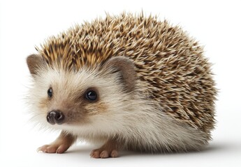 Obraz premium Cute Hedgehog Standing on White Background, Symbolizing Pet Ownership and Animal Welfare Awareness : Generative AI