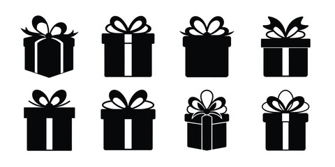 Set of gift box silhouette isolated on white background, Christmas gift box 