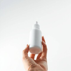 Elegant Serum Bottle Mockup A low-angle view of skincare product in hand