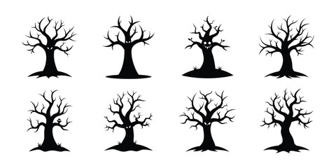 Halloween tree vector silhouette collection on white background