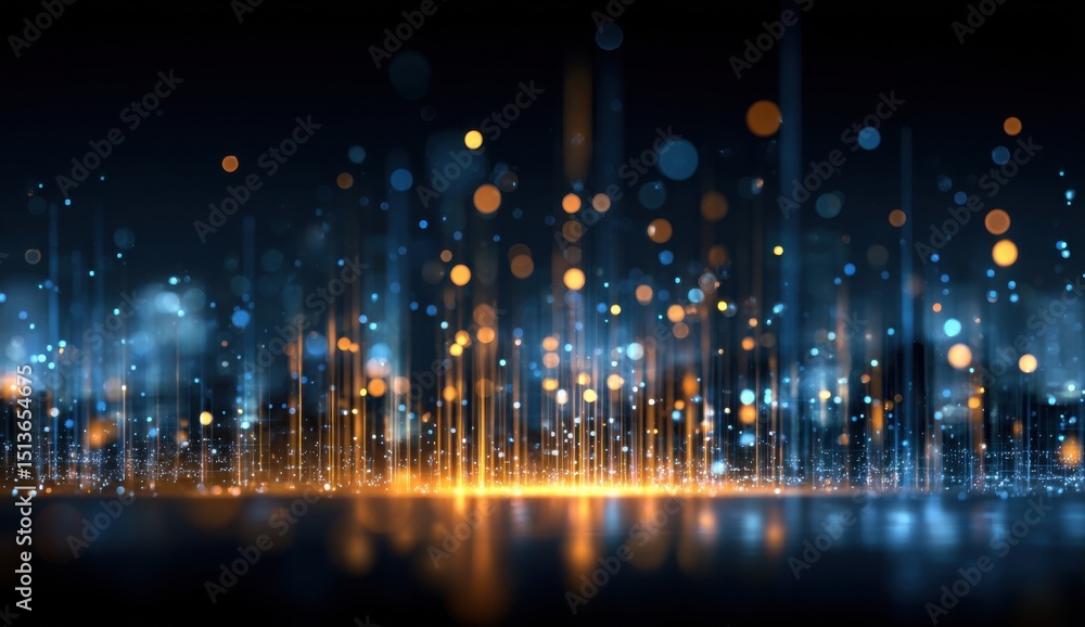 Poster abstract data stream of light particles against dark background, representing digital transformation