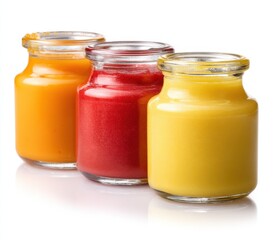 Three Jars of Colorful Smoothies on a White Surface, Representing Healthy Nutrition and Detoxification for Wellness and Lifestyle Advertising : Generative AI