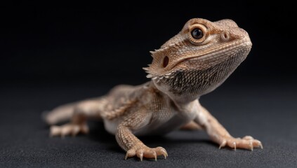 Obraz premium Bearded Dragon on Dark Background, Representing Exotic Pets and Animal Care : Generative AI