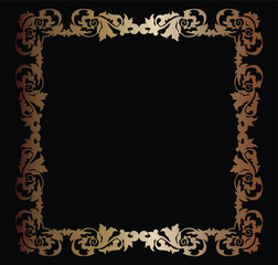 Golden floral frame on black background creating elegant border