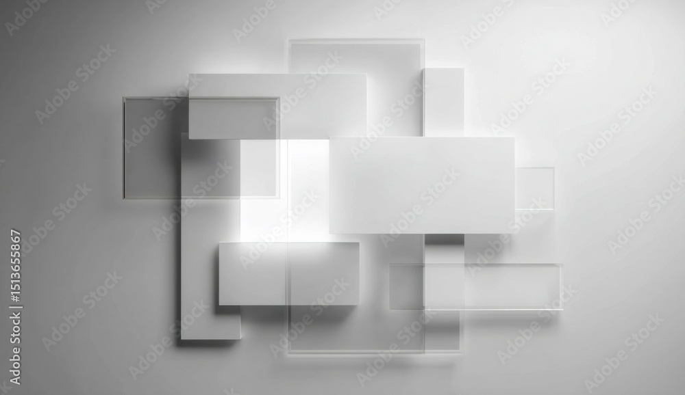 Poster abstract white geometric shapes with soft lighting, ideal for modern minimalism and technological in