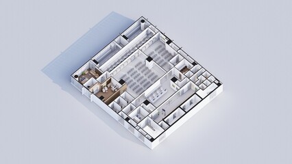 Interior design isometric plan of Commercial office space 3d rendering