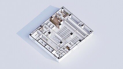 Interior design isometric plan of Commercial office space 3d rendering