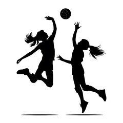 Girls Playing Volleyball Silhouette Vector – Sports Action Graphic