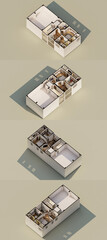 Isometric House Plan with Walk-In Closet Study Room and Terrace- Residential Architecture Model