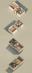 Isometric House Plan with Walk-In Closet Study Room and Terrace- Residential Architecture Model